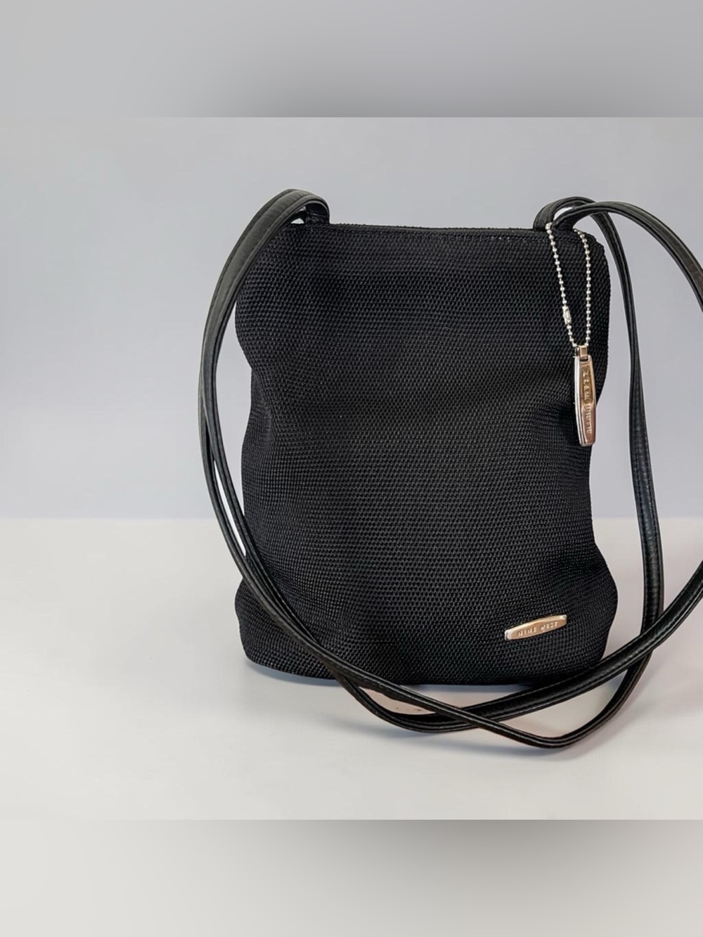 Nine West Black Textured Crossbody Bag with Silver Accents